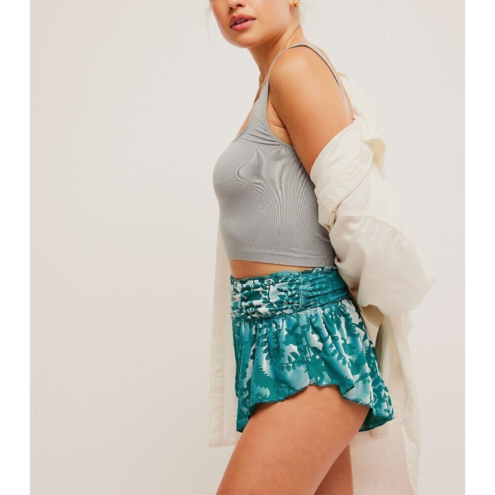 Free People Blue and Green Pajama Bottoms with Flouncy Hem NEW! - Picture 2 of 5